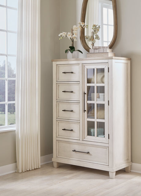 Shaybrock Antique White and Brown Door Chest front view