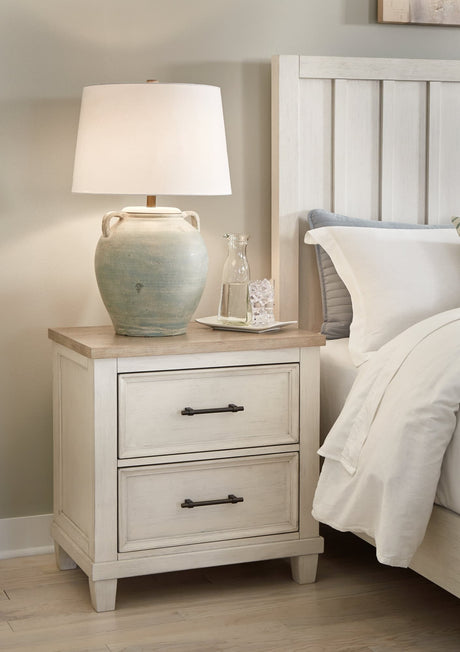 Shaybrock Antique White and Brown Nightstand front view