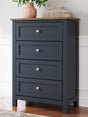 Landocken brown and blue chest of drawers front and side angle