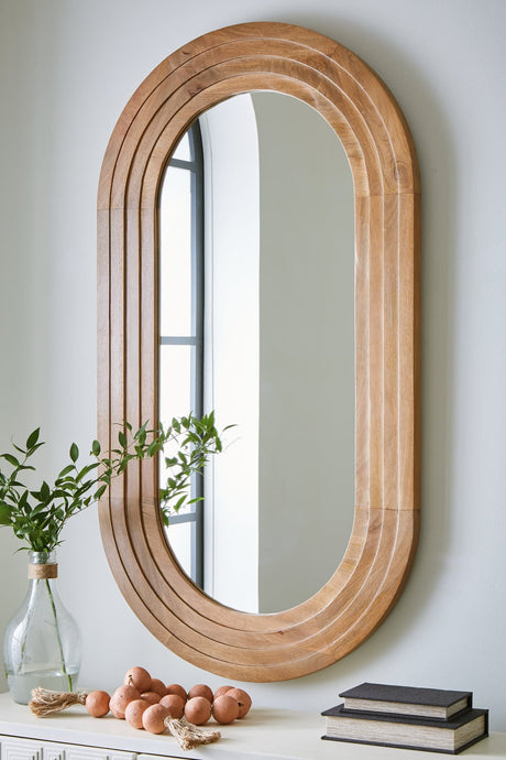 Daverly brown wood-framed oval accent mirror front view