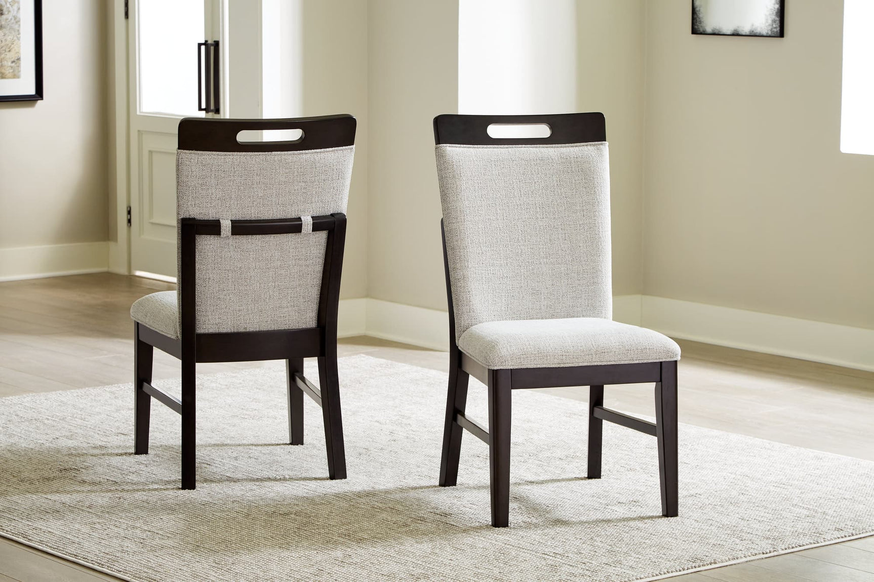 Neymorton Light Gray and Brown Upholstered Dining Chair front angle