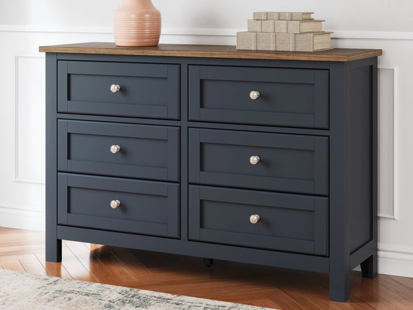 Landocken blue and brown dresser angled side view