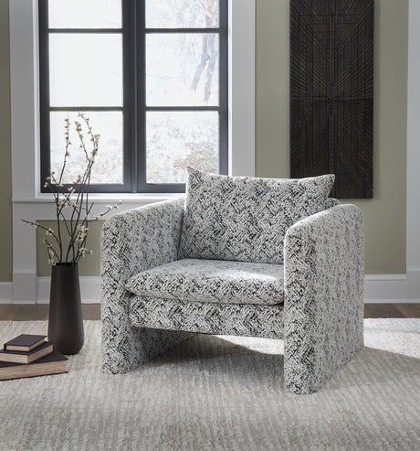 Kenbell Black and White Chevron Accent Chair front angled view