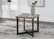 Montia Multi End Table front view showing sintered stone tile top and black metal frame