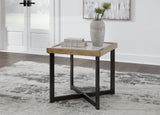 Montia Multi End Table front view showing sintered stone tile top and black metal frame