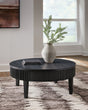 Marstream Black Coffee Table, front view, round shape with drawers
