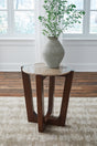 Tanidore Warm Brown End Table front angle view with marble top