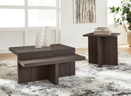 Zendex coffee table front view showing dark brown wood grain finish