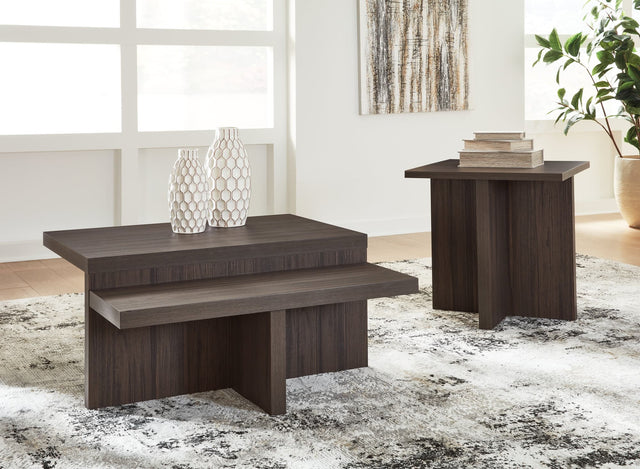 Zendex coffee table front view showing dark brown wood grain finish