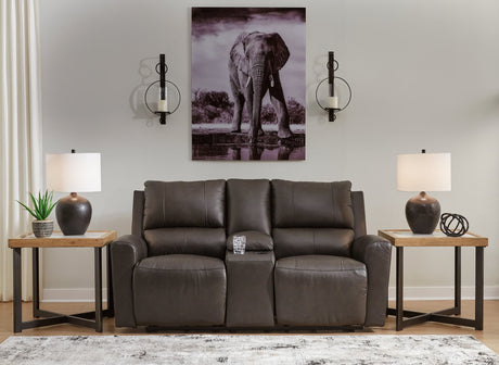 Boxmere Storm leather power reclining loveseat front angle