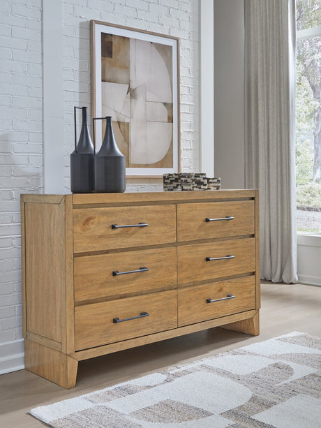 Sherbana light brown dresser front view