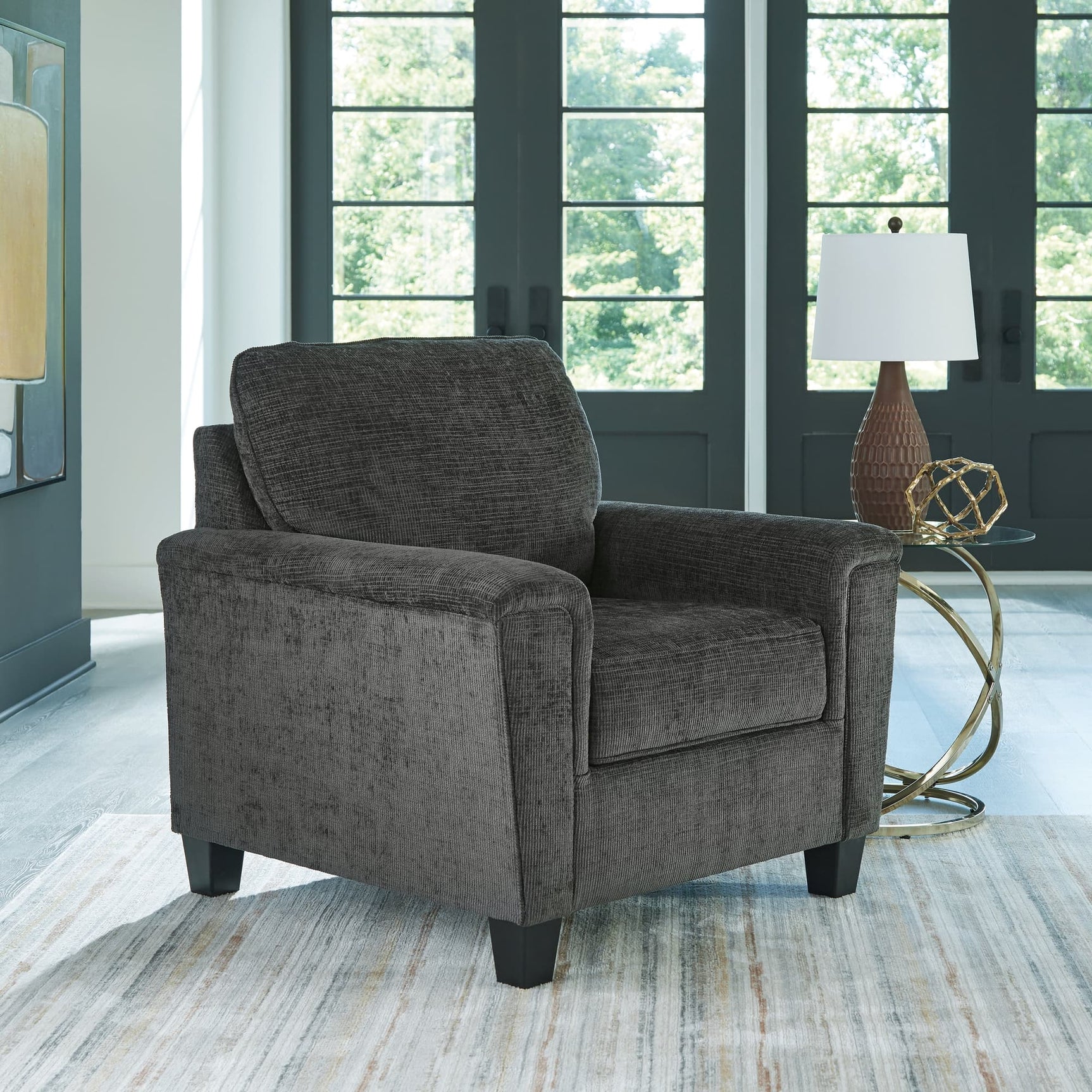 Erinslane Dusk Chenille Chair angled side view