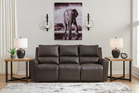 Boxmere Storm Leather Power Reclining Sofa front angle view