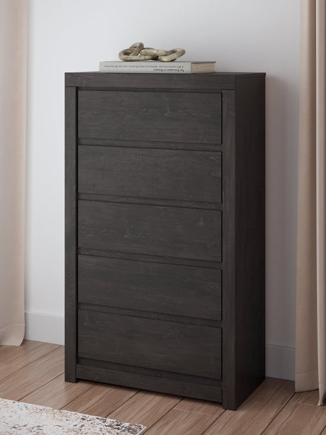 Fraluna Charcoal Chest of Drawers front angle