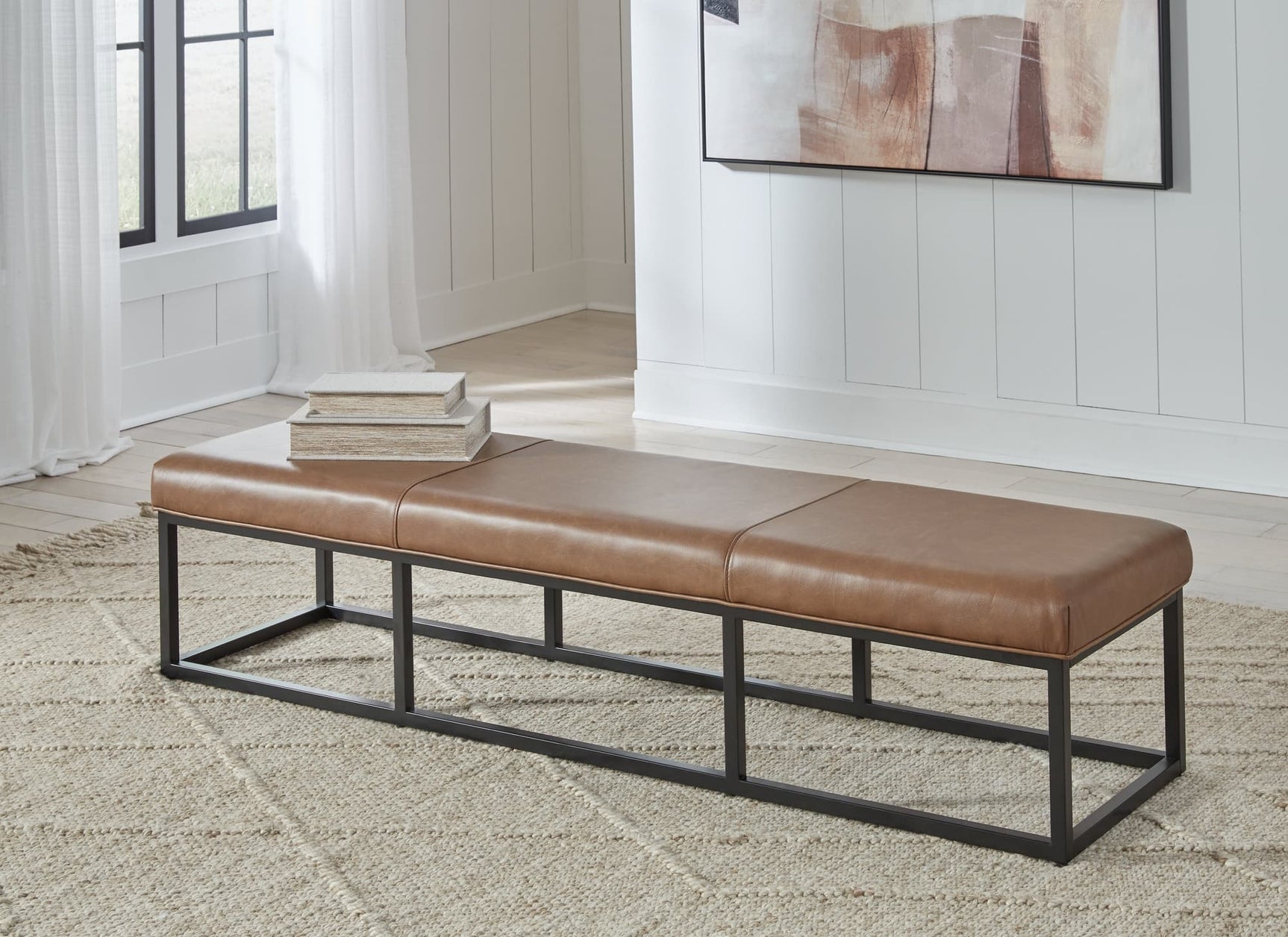 Joston Caramel Leather Accent Bench front view