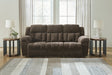 Frohn Chocolate Chenille Reclining Sofa front angle