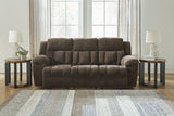 Frohn Chocolate Chenille Reclining Sofa front angle