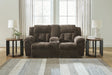 Frohn Chocolate Chenille Reclining Loveseat with Console front view