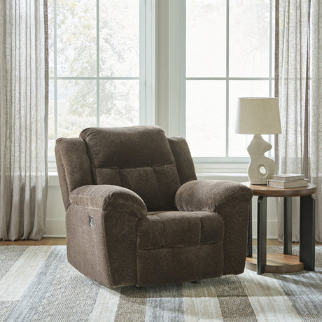 Frohn Chocolate Chenille Recliner Chair front view