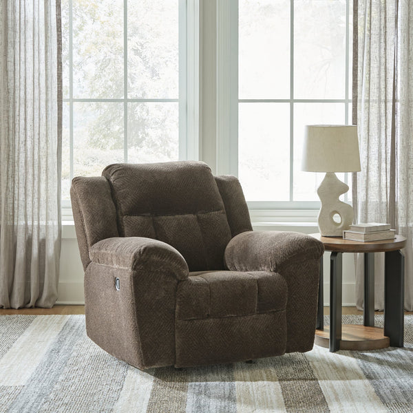 Frohn Chocolate Chenille Recliner Chair front view
