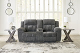 Frohn Graphite Chenille Reclining Loveseat with Console front view