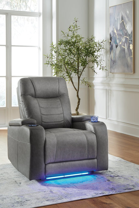 Schooner Rocks Slate Faux Leather Power Recliner main front angle