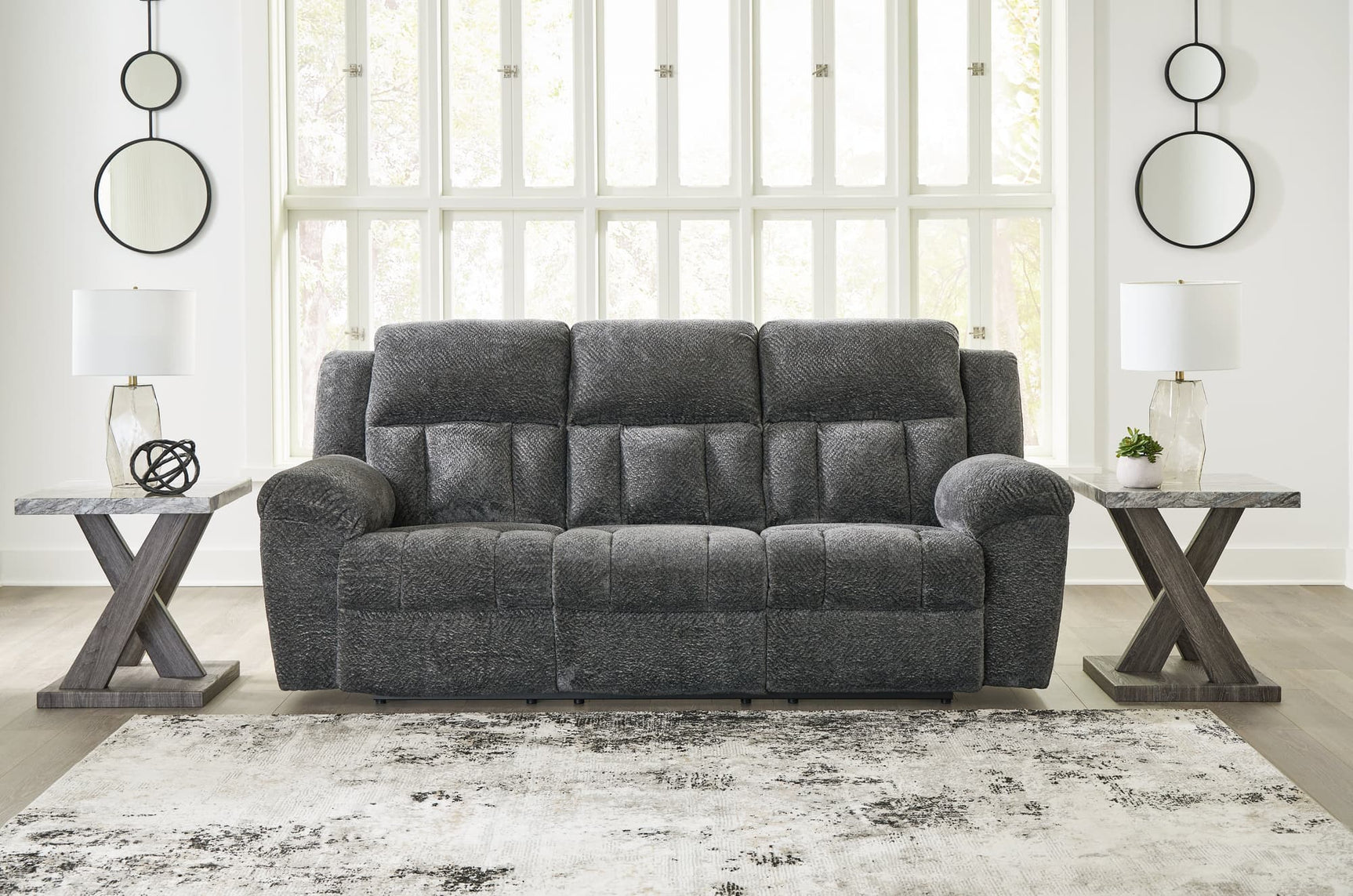 Frohn Graphite Chenille Reclining Sofa front view