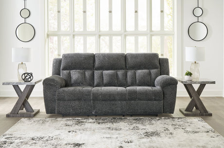Frohn Graphite Chenille Reclining Sofa front view