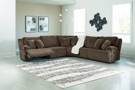 Top Tier Chocolate Velvet 5-Piece Reclining Sectional front view