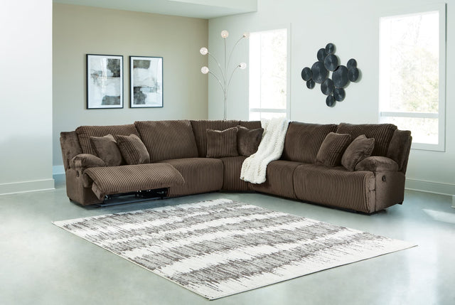 Top Tier Chocolate Velvet 5-Piece Reclining Sectional front view