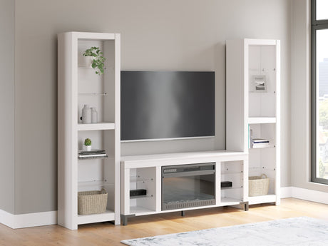 Brollevi White 3-Piece Entertainment Center front view showing TV stand and piers