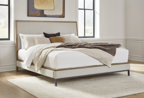 Tomtyn Light Brown King Upholstered Bed front view