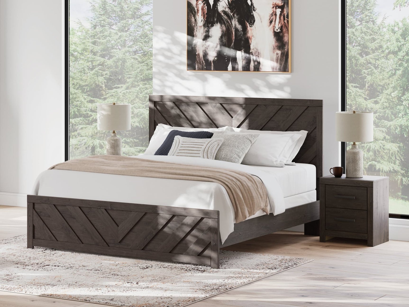 Prendonea Charcoal King Panel Bed front view