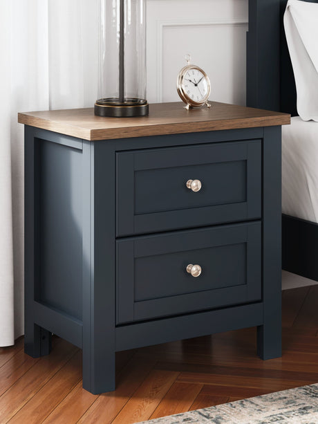 Landocken Two-Tone Brown and Blue Nightstand front view