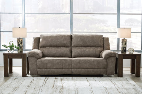 Laresview Fossil Faux Leather Reclining Sofa front view