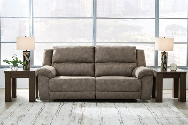 Laresview Fossil Faux Leather Reclining Sofa front view