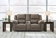 Laresview Fossil Faux Leather Reclining Loveseat with Console front angle