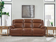 Healy Pier Chocolate Leather Power Reclining Sofa front view