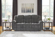 Foreside charcoal reclining sofa front view