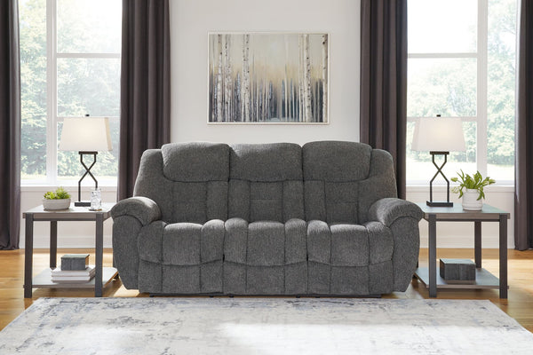 Foreside charcoal reclining sofa front view