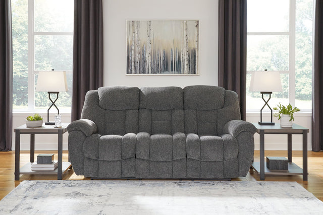 Foreside charcoal reclining sofa front view