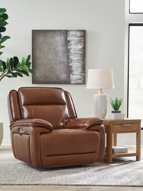 Healy Pier Chocolate Leather Power Recliner front view