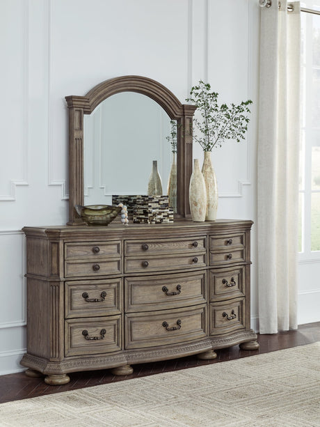 Ardenfield light brown dresser and mirror front view