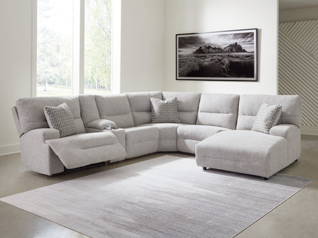Acklen Place Pewter 6-piece power reclining sectional with chaise, front view