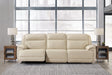 Double Deal Almond Leather 3-Piece Power Reclining Sofa Sectional front view
