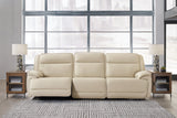 Double Deal Almond Leather 3-Piece Power Reclining Sofa Sectional front view