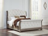 Ardenfield Light Brown King Upholstered Sleigh Bed front angle view