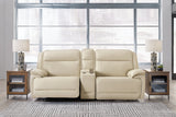 Front view of Double Deal Almond 2-Piece Power Reclining Loveseat Sectional with Console