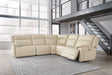 Double Deal Almond Leather 5-Piece Power Reclining Sectional front view