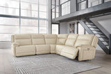 Double Deal Almond Leather 5-Piece Power Reclining Sectional front view